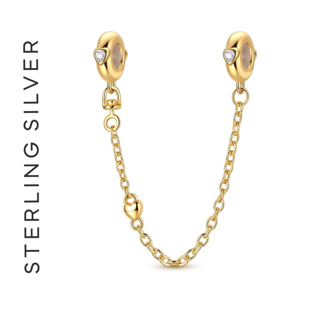 14k Gold Plated Golden Heart Safety Chain Charm